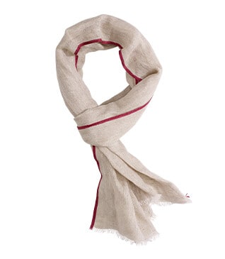 Chambray Beige with red bordure cotton linen Scarf