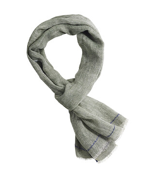 Green Chambray with Navy Border cotton/linen Scarf