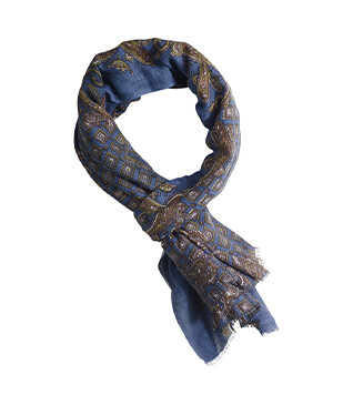 Indigo Blue with Taupe Pattern cotton/linen Scarf