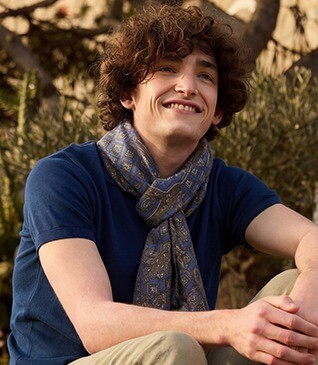 Indigo Blue with Taupe Pattern cotton/linen Scarf