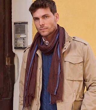 Men’s Linen and Cotton Scarf - Havana Chambray with Indigo Trim