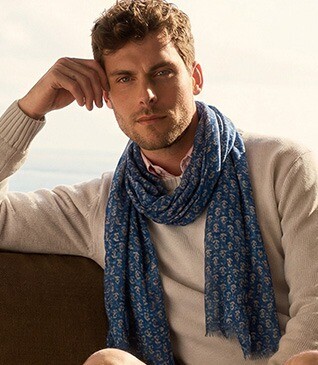 Men’s Linen and Cotton Scarf - Blue Anchor Pattern