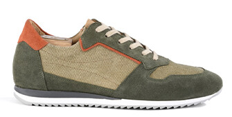 Green suede and Orange Men's leather Trainers - MOROCKA