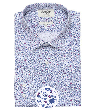 White cotton shirt printed blue and pink flowers - THÉOBERT