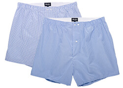 Box of 2 Plain Sky blue & white stripes / white & blue checked Men's boxer shorts - ELON