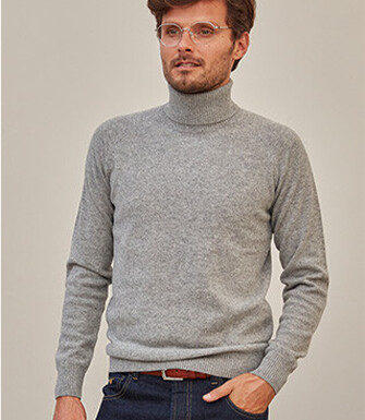 Grey Melange wool roll-neck jumper - EMERSTON