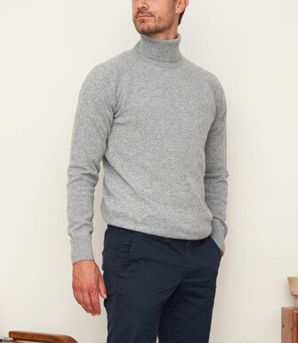 Grey Melange wool roll-neck jumper - EMERSTON
