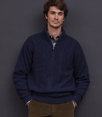 Navy Blue half-zip wool jumper - KENTH