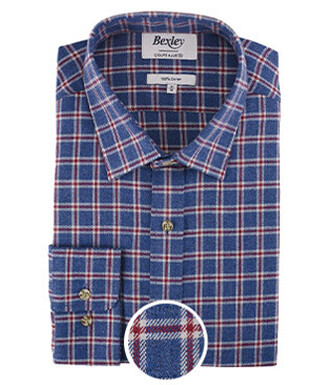 Blue flannel shirt with red checks - Straight collar - PAULIN II