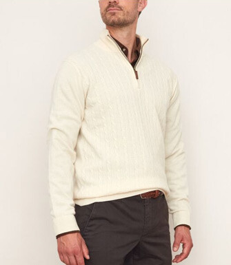 Ecru half-zip wool cable knit sweater - KEITHOR