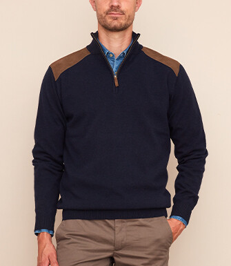 Navy Blue half-zip wool jumper - KENAN
