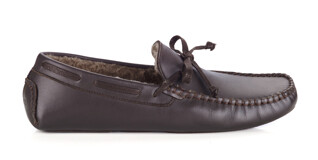 Chocolate leather Wool Lining Moccasin slippers