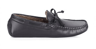 Black leather Wool Lining Moccasin slippers