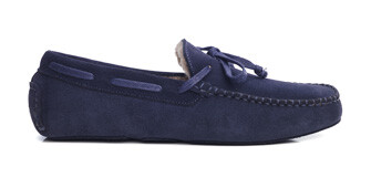 Navy Suede Wool Lining Moccasin slippers
