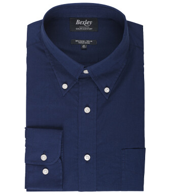 Navy long sleeve cotton linen shirt - COLTEN