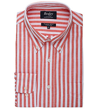Coral & White long sleeve cotton linen shirt - COLTEN
