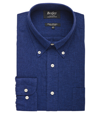 Indigo Chambray long sleeve cotton linen shirt - COLTEN