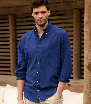 Indigo Chambray long sleeve cotton linen shirt - COLTEN