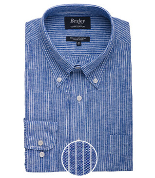 Blue Chambray & White trim long sleeve cotton linen shirt - COLTEN
