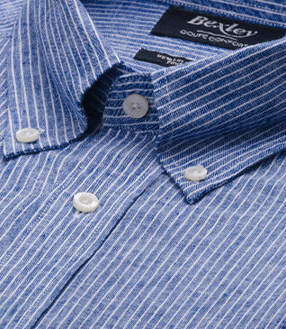 Blue Chambray & White trim long sleeve cotton linen shirt - COLTEN