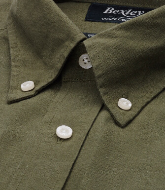 Chambray Dark Green cotton/linen shirt - COLTEN
