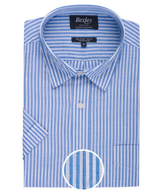 Blue and White short sleeve cotton linen shirt - VALOIRE MC