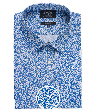 Blue cotton shirt with white flowers - FLAVIUS MC