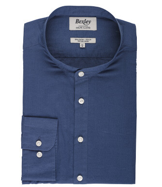 Indigo Blue cotton linen tunic shirt - VALBERT