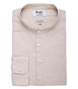 Beige Chambray stripes cotton lien tunic shirt - VALBERT