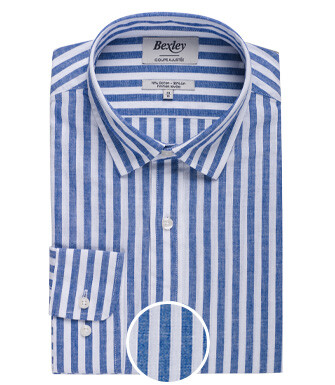 Dark Blue and White striped cotton linen shirt - SIMONIN