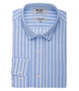 Soft Bleu & White striped cotton linen shirt - SIMONIN