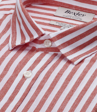 Coral & White striped cotton linen shirt - SIMONIN