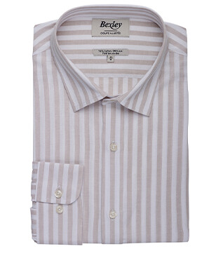 Light Beige and White Cotton Linen Shirt - French Collar - SIMONIN