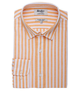 Yellow Orange & White striped cotton linen shirt - SIMONIN