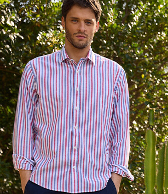 Vintage Blue Red & White striped cotton linen shirt - SIMONIN