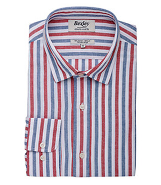 Vintage Blue Red & White striped cotton linen shirt - SIMONIN