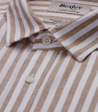 Camel & White Stripped Shirt - SIMONIN