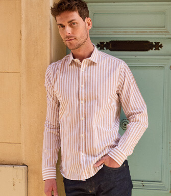 Camel & White Stripped Shirt  - SIMONIN