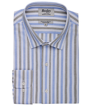 Sky Blue and Sage Green Cotton Linen Shirt - French Collar - SIMONIN