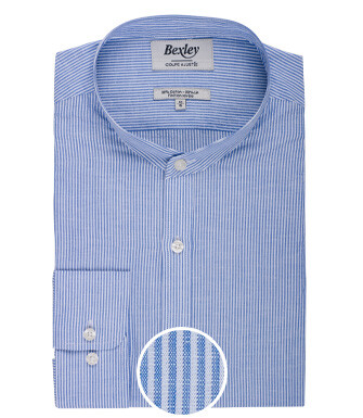 Thin dark blue and white stripes cotton linen shirt - COLBERT