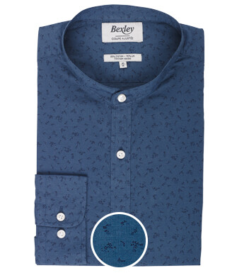 Flowers pattern Blue cotton linen shirt - SIGISBERT