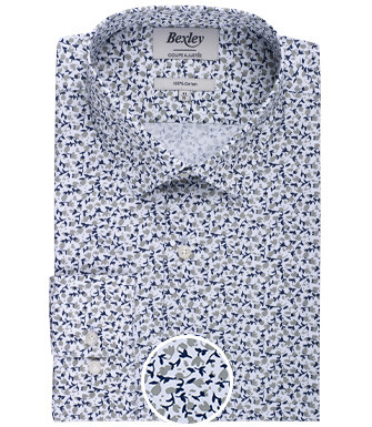 White cotton shirt with white and taupe floral print - HÉMÉRIC