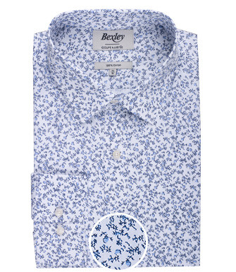 White cotton shirt with light blue floral print - ELDORIC