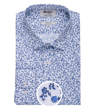 White cotton shrt with blue floral print - ELDORIC