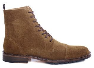 Cognac Suede Lace-up Derby Boots - ENFIELD PATIN