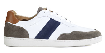 White Taupe and Navy Men's leather Trainers - BERRINGA