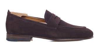 Bitter chocolate Suede Men's penny loafers - CEVIO