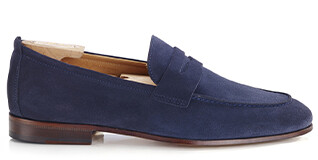 Navy Suede Men's penny Shoes - CEVIO