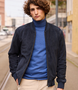 Navy Suede Leather Jacket - SEAN