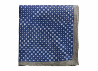 Navy and Taupe Floral Linen Pocket Square
